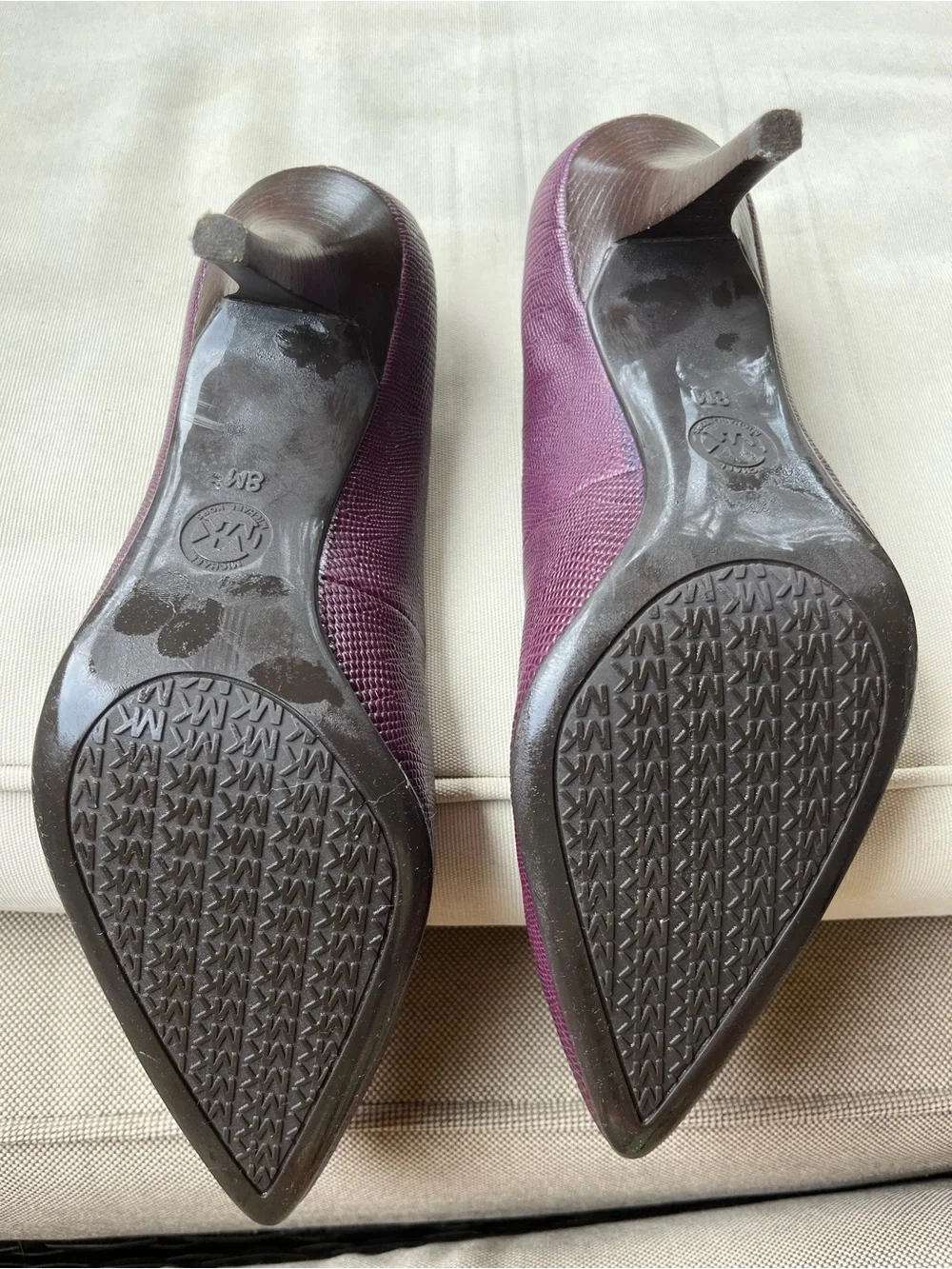 Michael Kors Textured Pointed-Toe Pumps in Plum